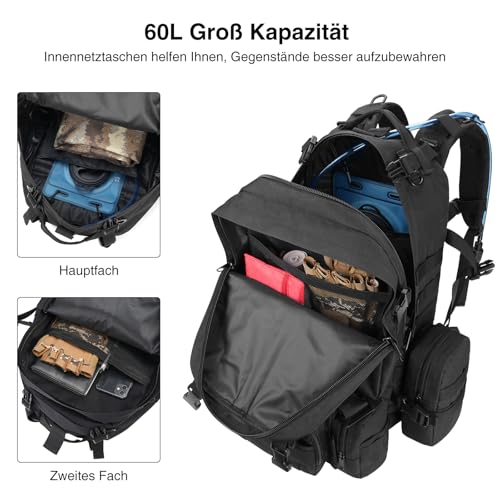 Wiserset Taktischer Rucksack,60L großer Survival Tagesrucksack herren – Ansicht 3