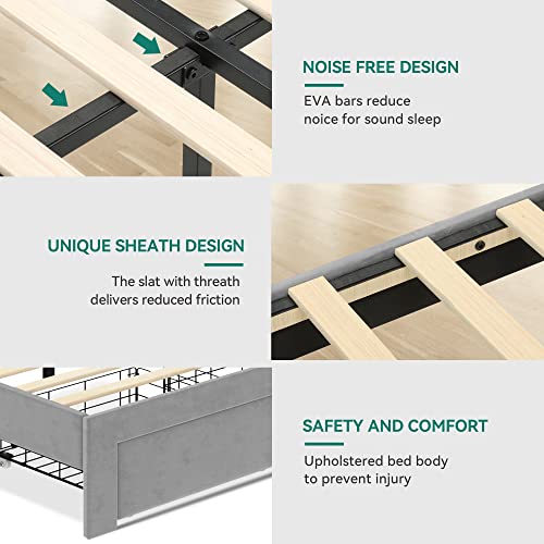 Yitahome Queen Size Bed Frame, Platform Bed Frame With Storage Drawers, Upholstered Bed Frame With Headboard Built-In 2 Usb Charging Stations And Strong Wood Slats Support, No Box Spring Needed, Grey #TOP3