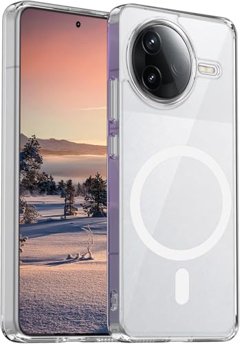 For Xiaomi POCO F7 Pro 用 ケース 純透明のデザイン 耐衝撃 傷に強い背面 マグネット搭載 Magsafe対応 クリアケース 米軍MIL規格取得 ハイブリット TPUバンパー PCマイクロドット加工 黄ばみなし 指紋防止-クリア