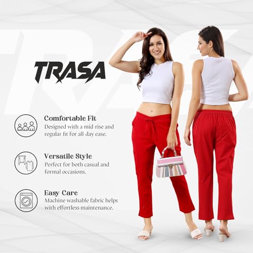 Image of TRASA Ultra Soft Cotton Regular and Plus 8 Colour Cotton Pants for Womens and Girls - Available Sizes : M,L,XL,2XL,3XL,4XL,5XL