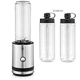 Batidora de vaso portatil de 300 W de potencia con cuchillas de acero inoxidable de alta calidad que permite triturar y batir una amplia gama de alimentos;