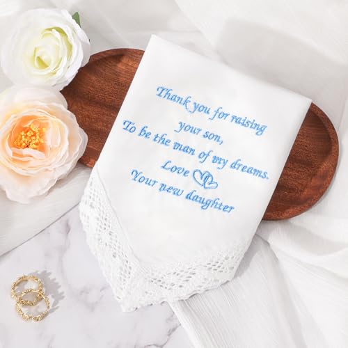 Image of HOULIFE Wedding Handkerchiefs for Bride Something Blue Bride Groom Gift | Soft Material, Breathable & Durable, Handkerchief for Bride on Wedding Day, Lace Edge
