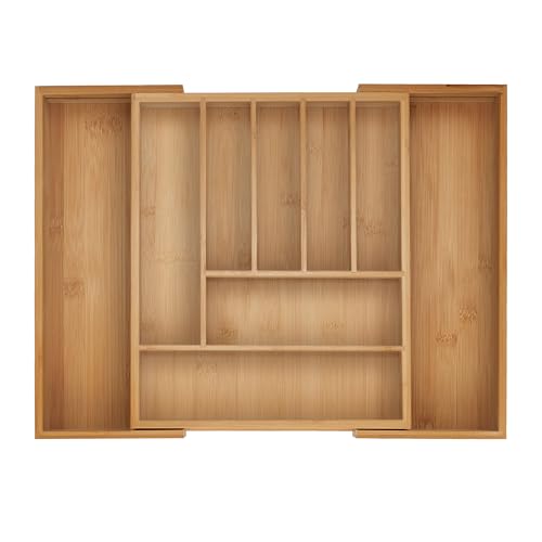 Range-couverts extensible en bambou naturel avec 7 à 9 compartiments modulables