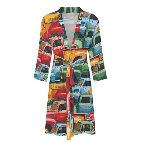 Colorful Pickup Trucks Funny Men's Robe Soft Lightweight Bathrobe Long-sleeve Spa Robes4