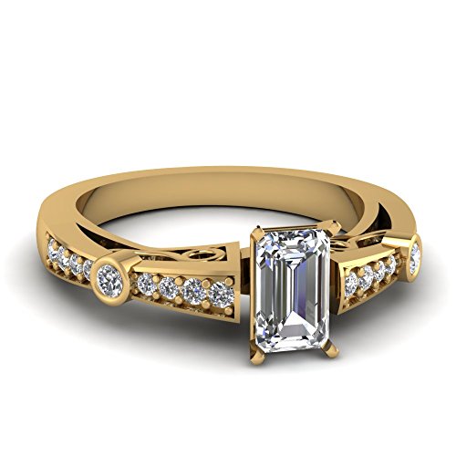 Image of 55Carat Choose Your Gemstone Tapered Vintage Engagement Ring Yellow Gold Plated Emerald Shape Vintage Engagement Rings Everyday Jewelry Wedding Jewelry Handmade Gifts for Wife US Size 4 to 12