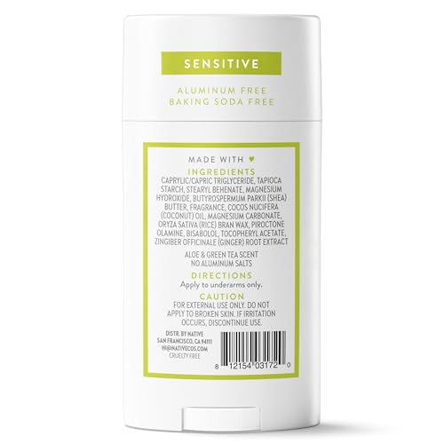 Native Sensitive Deodorant Contains Naturally Derived Ingredients, 72 Hour Odor Control | Deodorant for Women & Men, Aluminum Free with Baking Soda, Coconut Oil and Shea Butter, Aloe & Green Tea