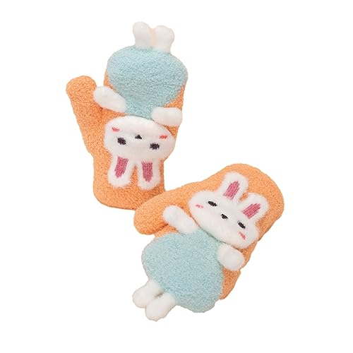 Gants d'hiver pour enfants en peluche orange au motif de lapin S
