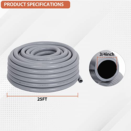 Neorexon Liquid-Tight Conduit 25 Ft And 10 Pieces Of Connector Kit, Electrical Conduit 3/4 25Ft, Flexible Conduit With 5 Straight And 5 90-Degree Conduit Connector Fittings #TOP1
