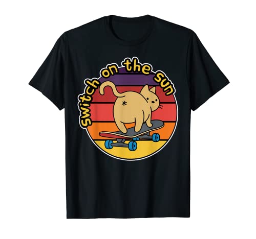 Skateboard Switch Trick Sunset Cat skateboarding T-Shirt