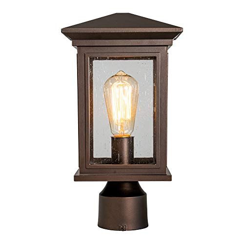 Outdoor Post Light, JETIMA Oil Rubbed Bronze (ORB) Finish Waterproof Pole Lantern Lighting Fixture with Tempered Clear Seeded Glass for Patio, Garden, Yard, Balcony, Pathway