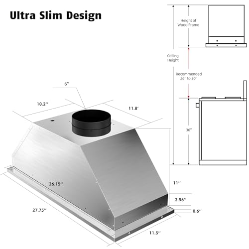 Range Hood Insert 30 inch,Built-in Kitchen Hood with 900 CFM, Ducted/Ductless Convertible Kitchen Vent Hood,Stainless Steel Stove Hood with 4 Speed Gesture Sensing&Touch Control Panel