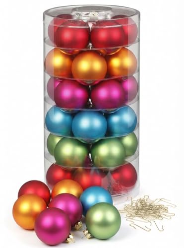Inge Glas Weihnachtskugeln mit Haken | Schöne Christbaumkugeln aus Glas | Set 30 Kugeln und 40 Aufhänger | Christbaumschmuck Weihnachtsbaumkugeln (Mille Fiori | bunt)
