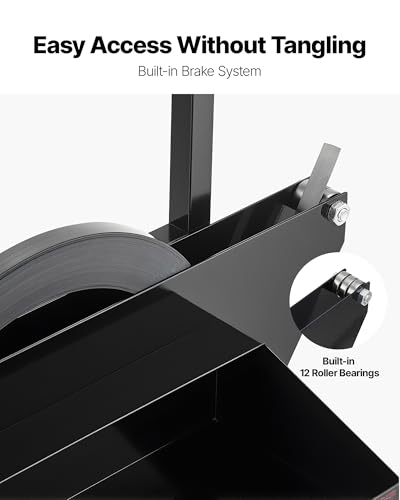 Image of VEVOR Banding Strapping Cart, Fit for Steel Strapping Coils with 23.6 inches Core Outer Size, Heavy Duty Strapping Dispenser with Rubber Wheels, Suitable for Factory, Warehouse, Loading Area