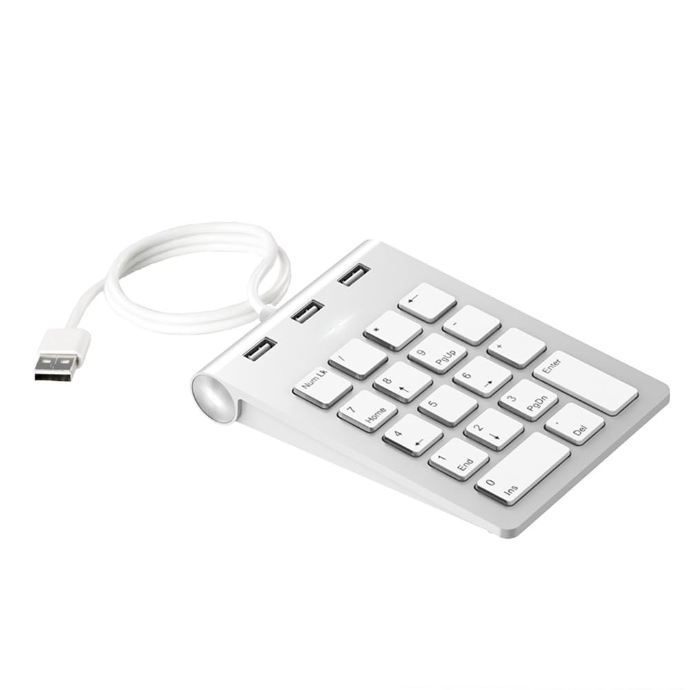 USB Numeric Keypad with 3 USB Ports, White, Plug and Play, LED Indicator, Extended Number Pad for Data Entry, Computer Accessories-image-14