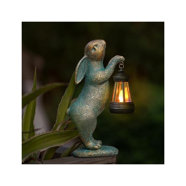MININOVA Garden Statues Rabbit with Solar Lantern Outdoor Bunny Figurines Decorations for Patio Yard Lawn Ornaments