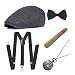BABEYOND 1920s Mens Gatsby Costume Accessories Set Includes Panama Hat Elastic Y-Back Suspender Pre Tied Bow Tie Pocket Watch and Plastic Cigar (Set-2)