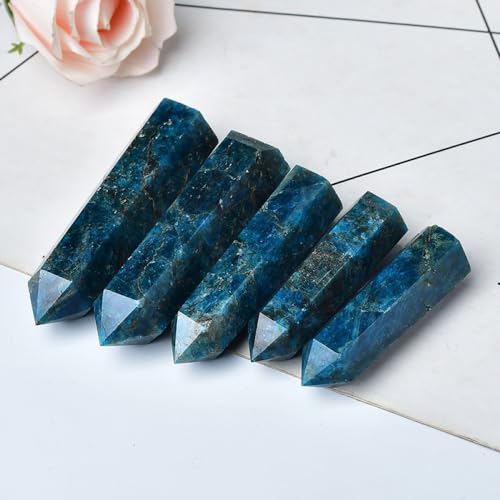 Varita de cuarzo obelisco de apatita azul oscuro de 60-70 mm para decoración 7
