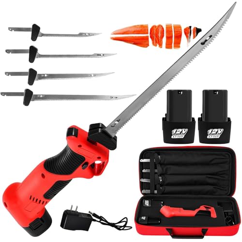 HLGKBY Cuchillo para Filete de Pescado Recargable con 4 Cuchillas antiadherentes recubiertas de nitruro de Titanio S.S. Cuchillo para Filete eléctrico inalámbrico para el hogar, Restaurante, Picnic