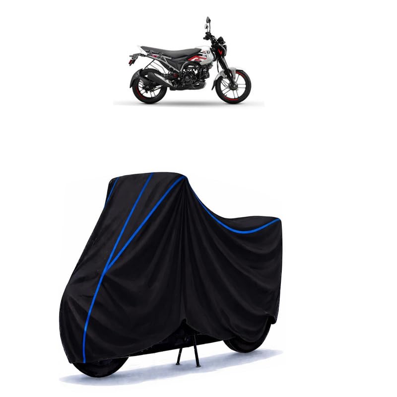 Image of Bajaj Freedom Disc Bike Cover Water Resistant Universal Motorcycle Rain | Heavy Duty UV Protection, Dust, Scratch Indoor Outdoor All Weather with Black Blue Piping Elastic
