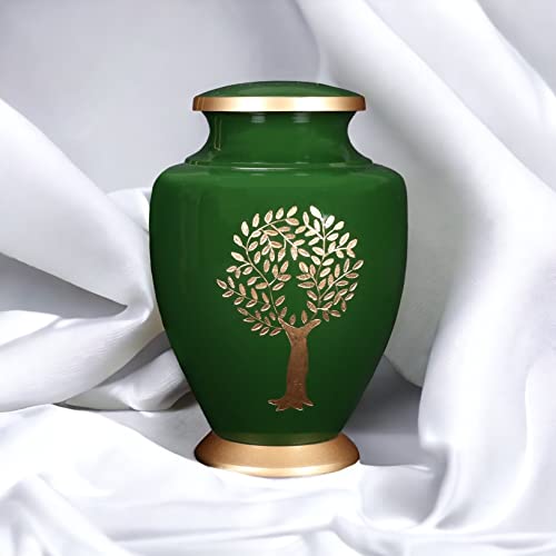 Cremation Urn For Ashes - Tree Of Life Adult Funeral Urn Handcrafted - Affordable Urn For Ashes - Large American Flag Funeral With Elegant Finish For Cemetery Burial - Green #TOP19