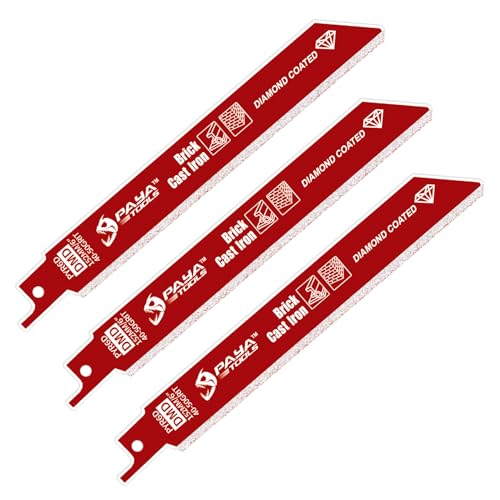 PAYA TOOLS 3-Piece 6 inch 40-50 Grit Diamond-Grit Edge Reciprocating Saw Blade for Masonry, Fiber Cement & Fiberglass