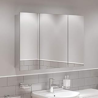 Triple Mirror Door Bathroom Cabinet Cupboard Wall Mounted Stainless Steel Bathroom Mirror Cabinet Wall Mount 900 x 600mm