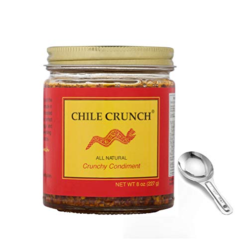 Chile Crunch - All Natural, non-GMO canola oil, no MSG or Preservatives and Gluten Free Crunchy Condiment (Original) 8 oz with free metal spoon - Versatile condiment for any dishes.