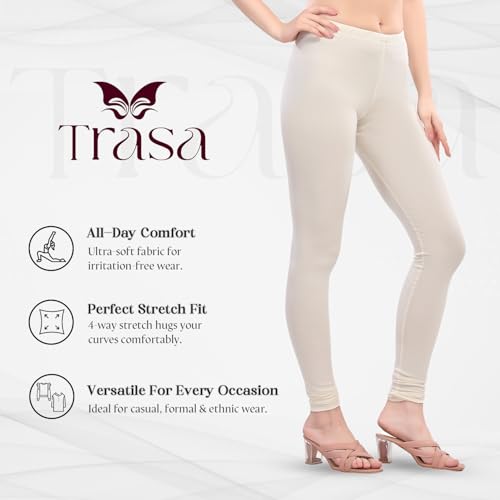Image of TRASA Ultra Soft Cotton 4 Way Stretchable Churidar Solid Regular and Plus 20 Colours Leggings for Womens and Girls -Sizes :-M, L, XL, 2XL, 3XL, 4XL, 5XL, 6XL