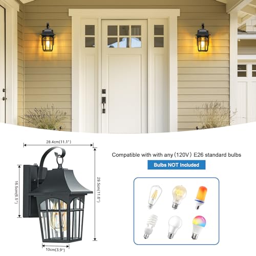 Outdoor Lights Fixture Wall Mount for Garage Patio Front Porch Doorway Entryway Courtyard, Waterproof Exterior Wall Lights with Clear Glass,Waterproof Outside Wall Lantern Lamp for House