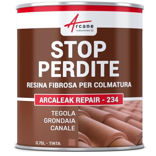 Arcane Industries Cemenguaina Fibrata, Guaina Liquida Fibrata Per Riparazione E Impermeabilizzazione Tegole, Grondaie, Canali - Arcaleak Repair - - 0,75 L Tegola