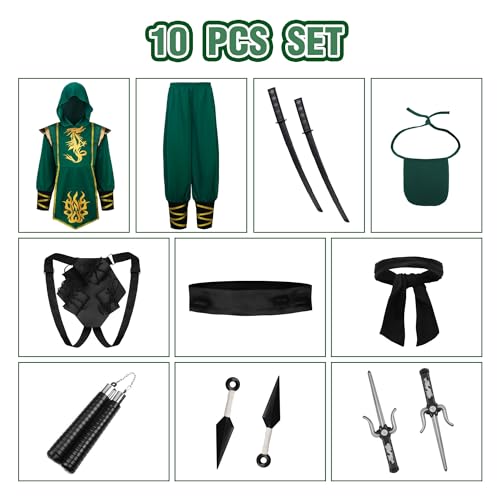 Disfraz Ninja Verde para Niños con Accesorios miniatura 3