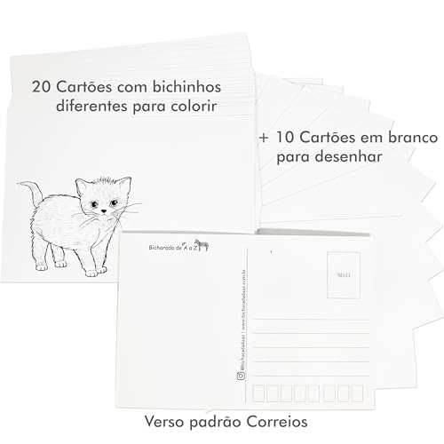 Cartão Postal Bicharada de A a Z: 30 Cartões Postais Para Colorir e Desenhar Padrão Correios - Cartõ