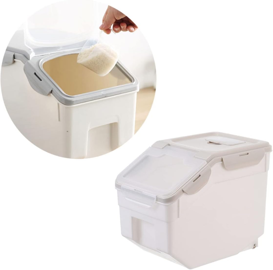 STOBOK Pet Food Container Dry Food Storage Bucket for Dogs Cats Airtight Sealed Design Beige