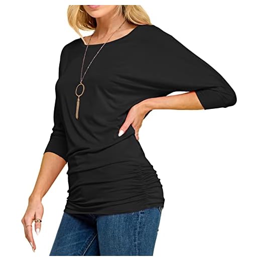 Made By Johnny MBJ WT822 Womens 3/4 Sleeve with Drape Top XL Black