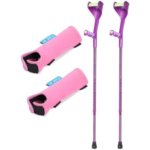 Antdvao Forearm Crutches Pair+ Forearm Crutches Pads, Elastic Crutches Padding for The Elbow, for Open Cuff Crutches, Shock Resistant Increases Walking Comfort Forearm Crutch Pads (Handle PadPowdered) Cover