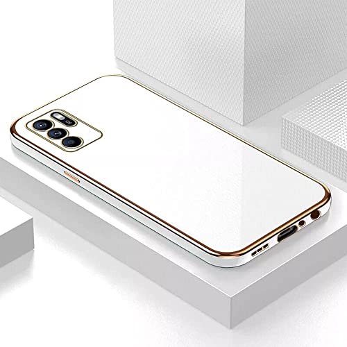 Image of Apurb Store for Oppo A16 Plating Square Gold Frame Phone Case Luxury Soft Silicone Back Cover (for Oppo A16, White)
