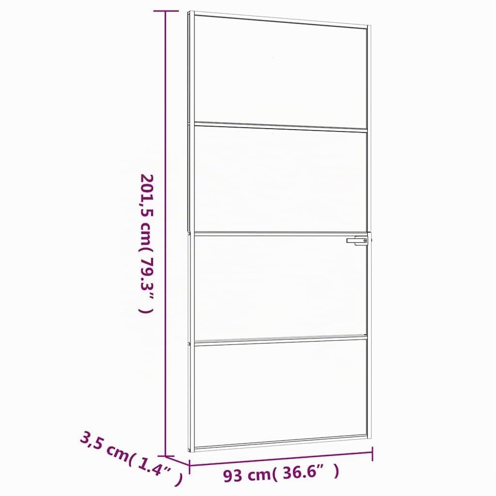 Porte d intérieur Noir 93x201,5 cm Trempé verre aluminium fin