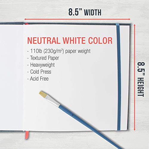 U.s. Art Supply 8.5" X 8.5" Watercolor Book, 2 Pack, 76 Sheets, 110 Lb (230 Gsm) - Linen-Bound Hardcover Artists Paper Pads - Acid-Free, Cold-Pressed, Brush Painting & Drawing Sketchbook Mixed Media #TOP2