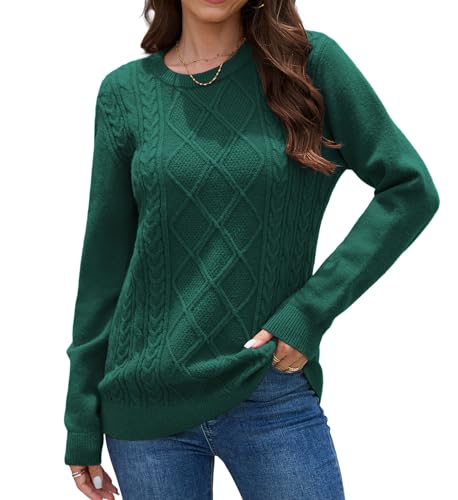 VIISHOW Women's Long Sleeve Cable Knit Pullover Sweater Cream Sweater Crew Neck Casual Fall Winter Chunky Knit Pullover Tops2