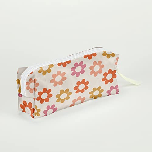 Bag Pen Case Pouch Box Organizer For Teen Girls Boys School Students Men Women Waterproof Zipper Pouch For Office Supplies Makeup, Boho Hippie Retro Daisy Flower Decor #TOP2