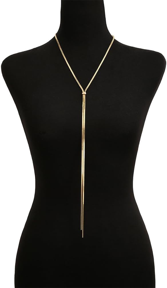 Long Gold Statement Necklaces for Women,Trendy Silver Lariat Necklace Set Chunky Herringbone Chain Y Necklace Fashion Body Jewelry Accessories Gifts - Image 6