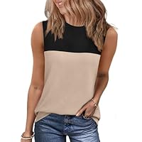 WIHOLL Summer Tank Tops for Women 2025 Trendy Loose Fit Spring Shirts Round Neck Sleeveless Tops Black Apricot M
