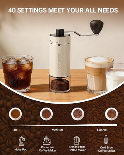 Image of CIRCLE JOY Mini Manual Coffee Grinder with 40 External Adjustable Settings and Ceramic Conical Burr, Portable Stainless Steel Hand Coffee Grinder for Home and Travel
