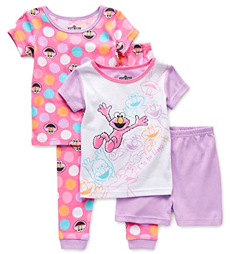 Sesame Street Girls' Snug Fit Cotton Pajamas, E Is For Elmo, Size 4T