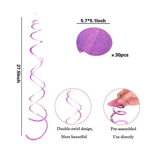 Image of 30 Pieces Pink Hanging Swirl Decorations Plastic Streamers Foil Swirls Ceiling Decorations Metallic Holiday Photo Backdrop for Girls Princess Baby Shower Babbie Mermaid Themed Birthday Party Supplies
