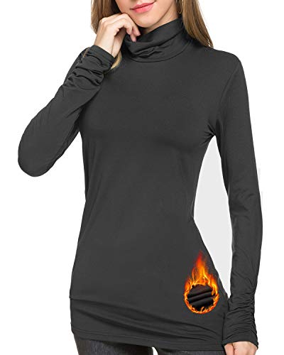 Le Vonfort Thermal Underwear Turtleneck Shirt for Women Black Fleece Pullover Active Workout Long Sleeve Base Layer Top