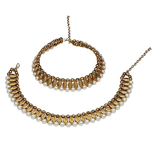 Efulgenz Indian Bollywood Antique Oxidized Faux Pearl Wedding Bridal Anklet Pair (2 Piece) Bracelet Payal Foot Jewelry