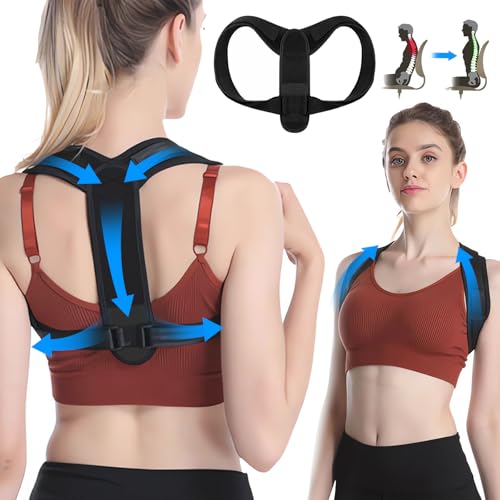 XUNIVERS Corrector de postura para soporte de espalda,soporte de espalda ajustable para hombres y mujeres,para Alivio del Dolor de Espalda y Cervicales de Hombre y Mujer (Negro)