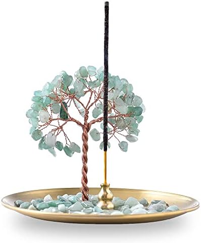 Incense Holder for Sticks, Healing Crystal Stone Money Tree Incense Burner, Ash Catcher for Yoga, Meditation and Home Decor (Green)