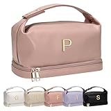 Vogewood Initial Makeup Bags Personalized Bag with Handle, Monogrammed Gifts for Women Cosmetic Pouch, Large Capacity PU Leather Makeup Bags Letter Travel Toiletry Pouchs with Makeup Brush Organizer
